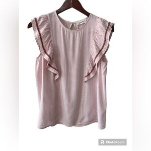 The Nines Pink & White Pin Stipe & Ruffle blouse size M Women NWOT